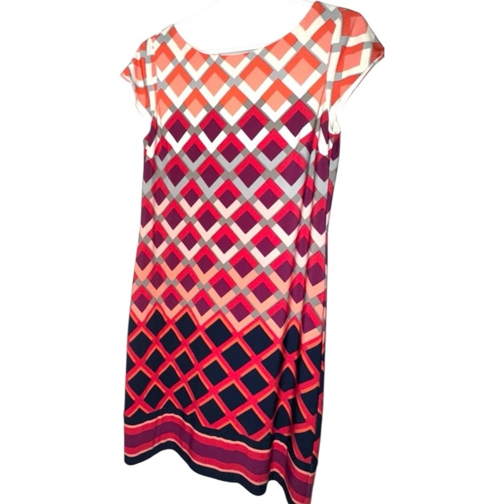 Eliza J Multicolor Geometric Short Sleeve Shift Dress